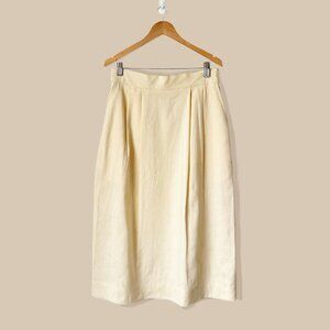 Vintage Linen Blend Pleated Midi Pencil Skirt (4)